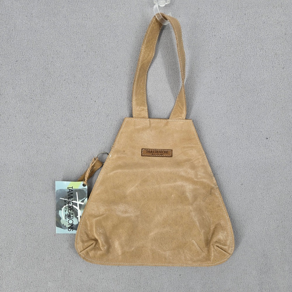 Tamu Creations Womens NWT Small Shoulder Bag Tan Leather Artisan Trapezoid